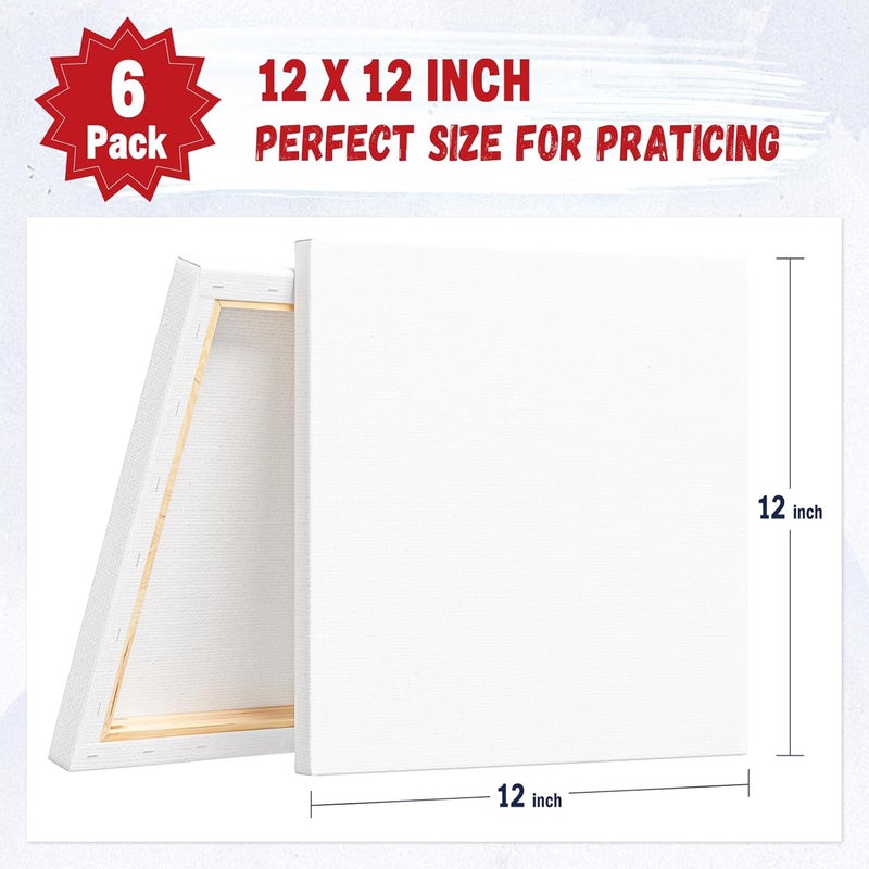 HANSILK Stretched Canvas for Oil/Acrylic Painting 12x12 Inch (6 Pack) - 100% Cotton Triple Primed White Artist Canvas Boards, Blank for Acrylic, Oil, Watercolor - Professional Art Supplies - Image 2